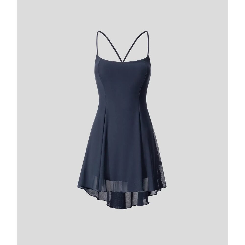 Halara Lace Up High Low Mesh Flowy Mini Dress A-C Cups Naval Academy Size XL